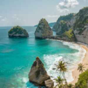 beautiful Beach in Bali with palm trees and cliffs
