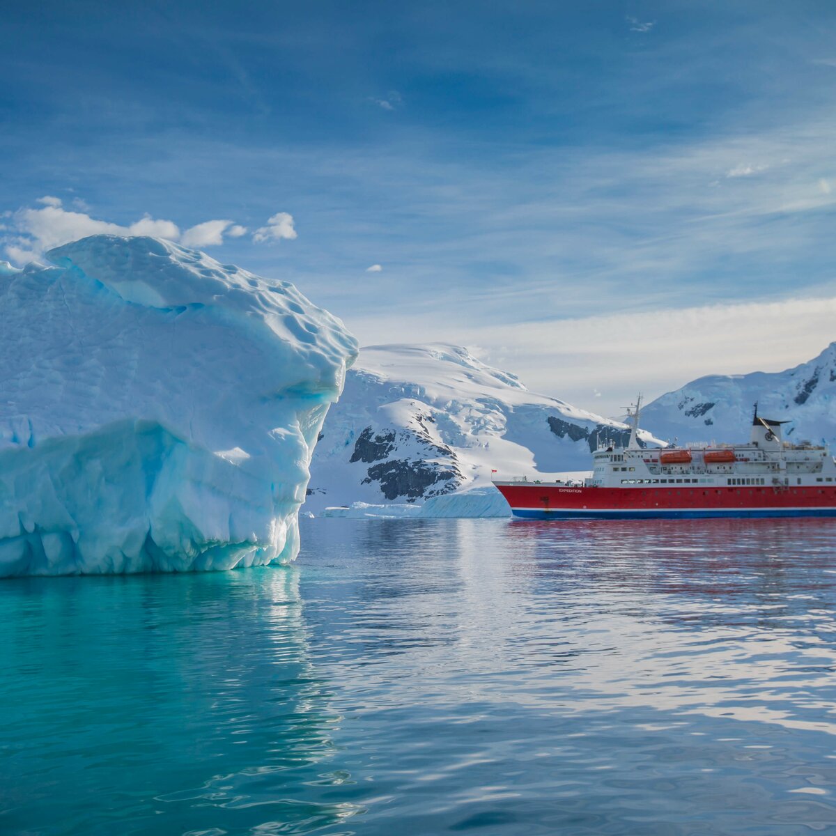 Ship with icebergs in Antarctica