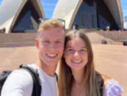 Happy couple outside Sydney Opera House