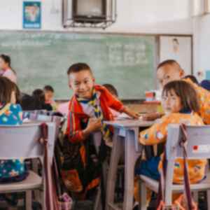 Thai schoolchildren at their desks in a classroom