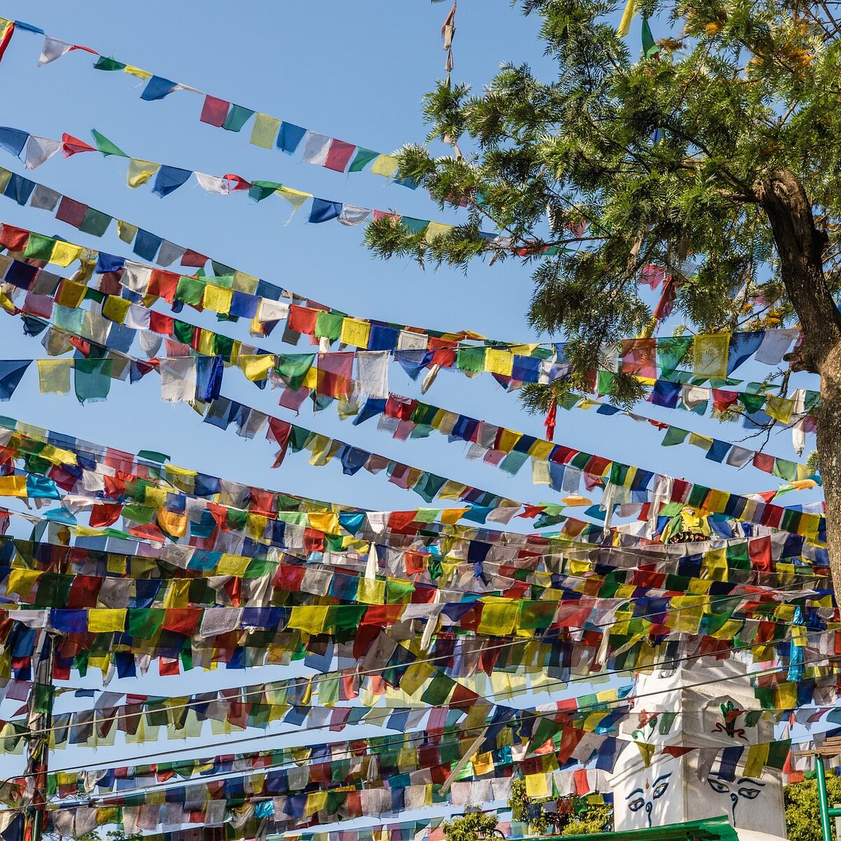 Prayer flags flying in the wind in Nepal