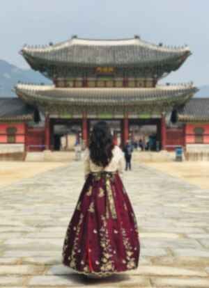 Traveller standing in front of Gyeongbokgung Palace, South Korea 
